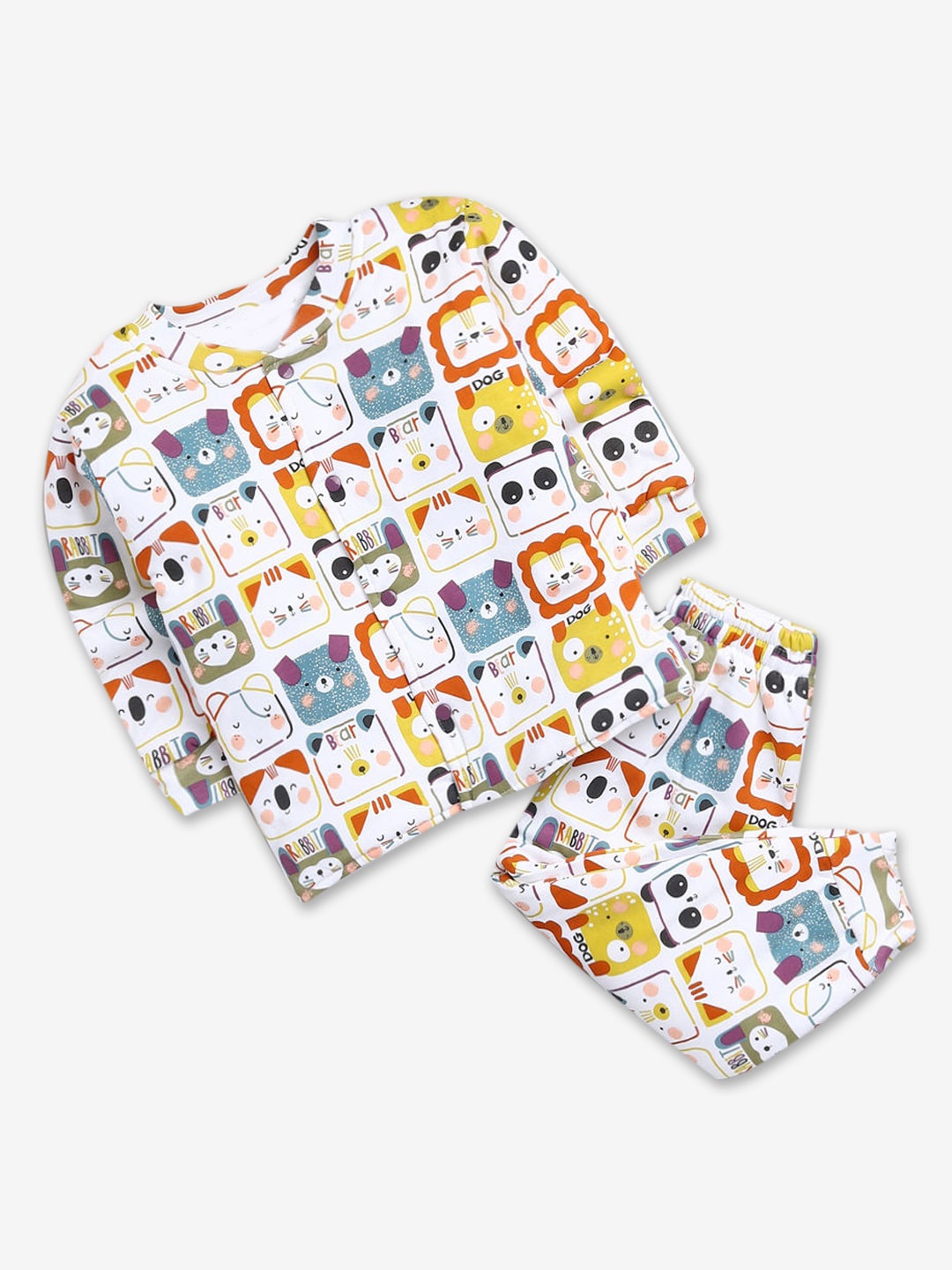

Hopscotch Boys White & Blue Printed Night suit