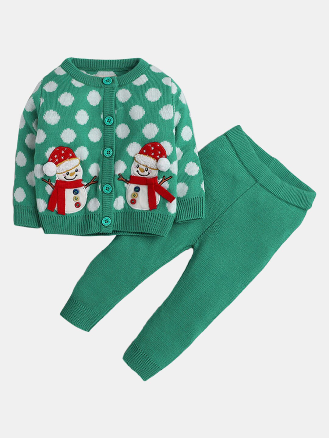 

Hopscotch Kids Green & White Printed Sweater with Jogger Set