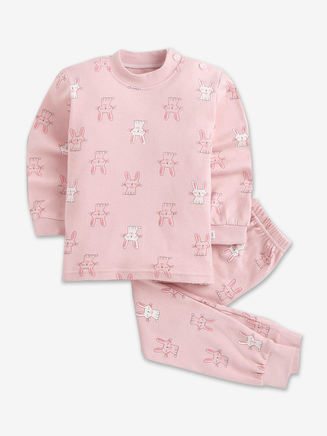 

Hopscotch Girls Pink & White Printed Cotton Night suit