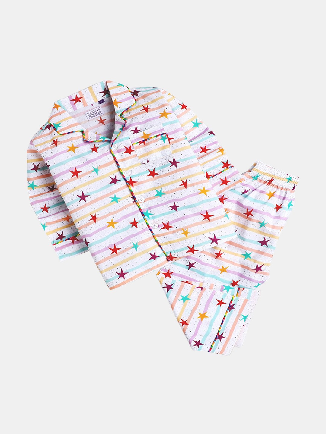 

Hopscotch Kids White & Purple Printed Night suit