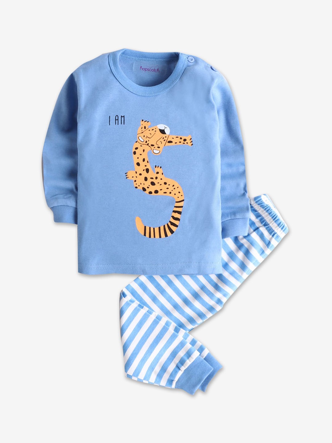 

Hopscotch Boys Blue And White Printed Night suit