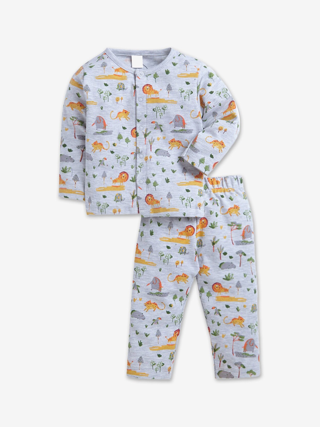 

Hopscotch Boys Grey & Yellow Printed Cotton Night suit
