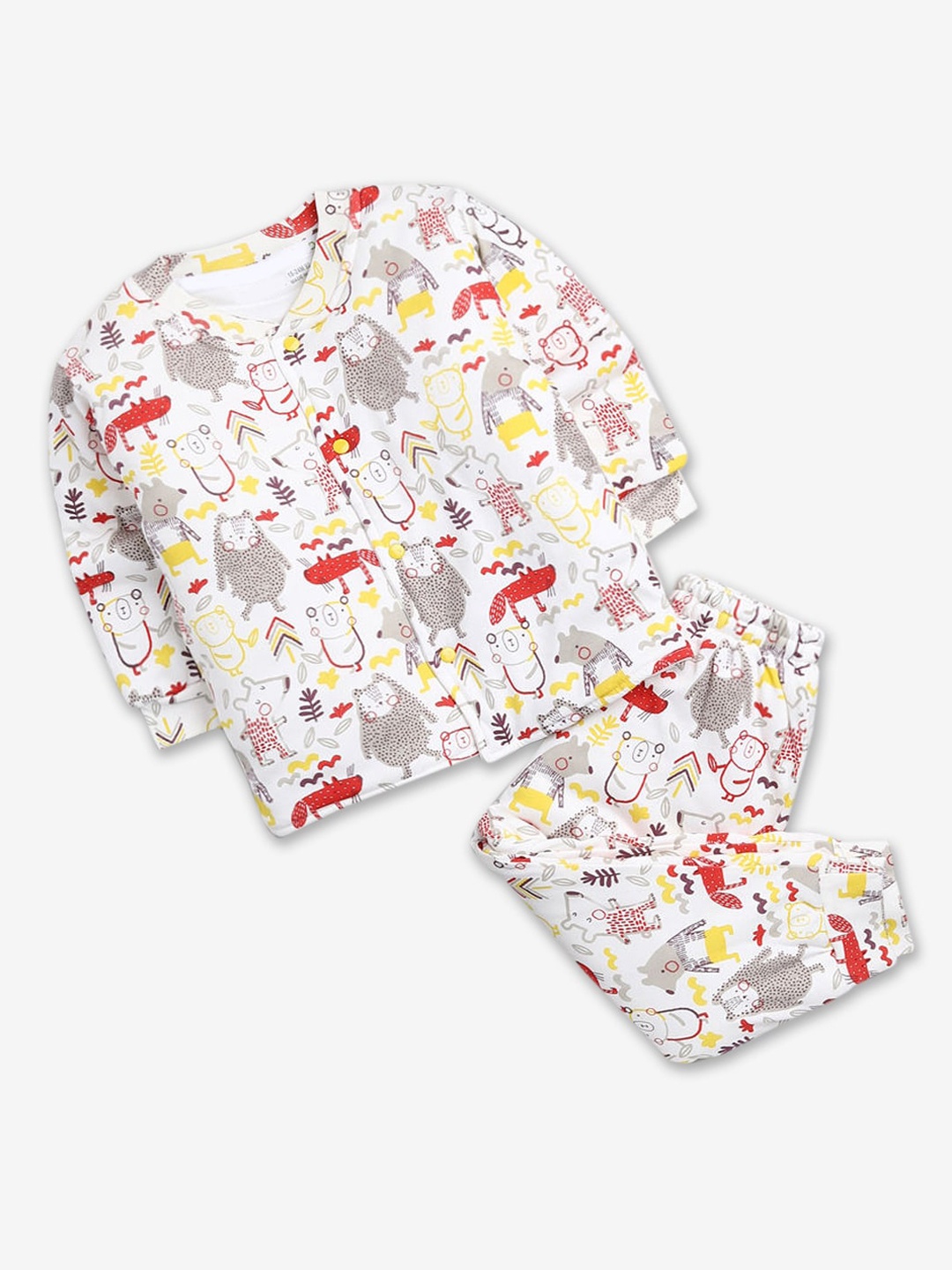 

Hopscotch Boys White & Grey Printed Cotton Blend Night suit