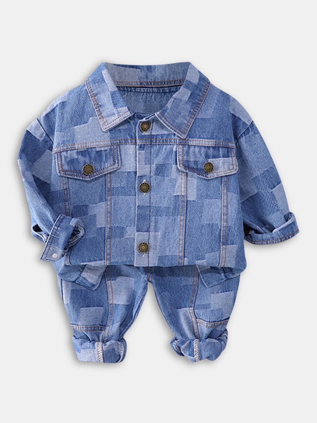 

Hopscotch Boys Blue & White Pure Cotton Checked Shirt with Trouser