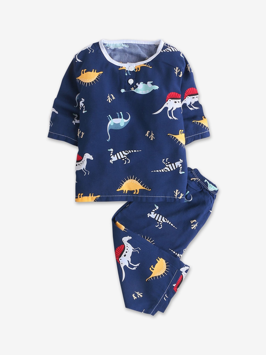 

Hopscotch Boys Navy Blue & Blue Printed Night suit