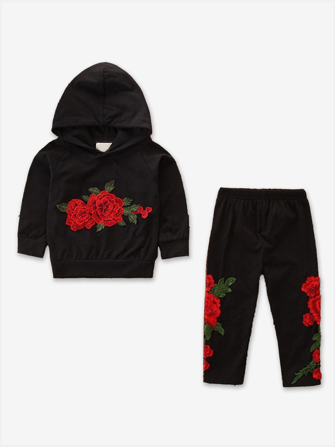

Hopscotch Girls Black & Red Printed Hoodie And Pant