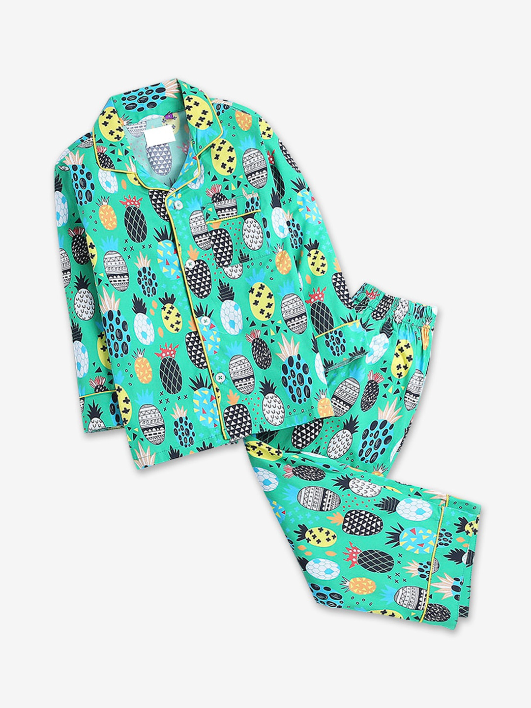 

Hopscotch Boys Green & White Printed Pure Cotton Night suit