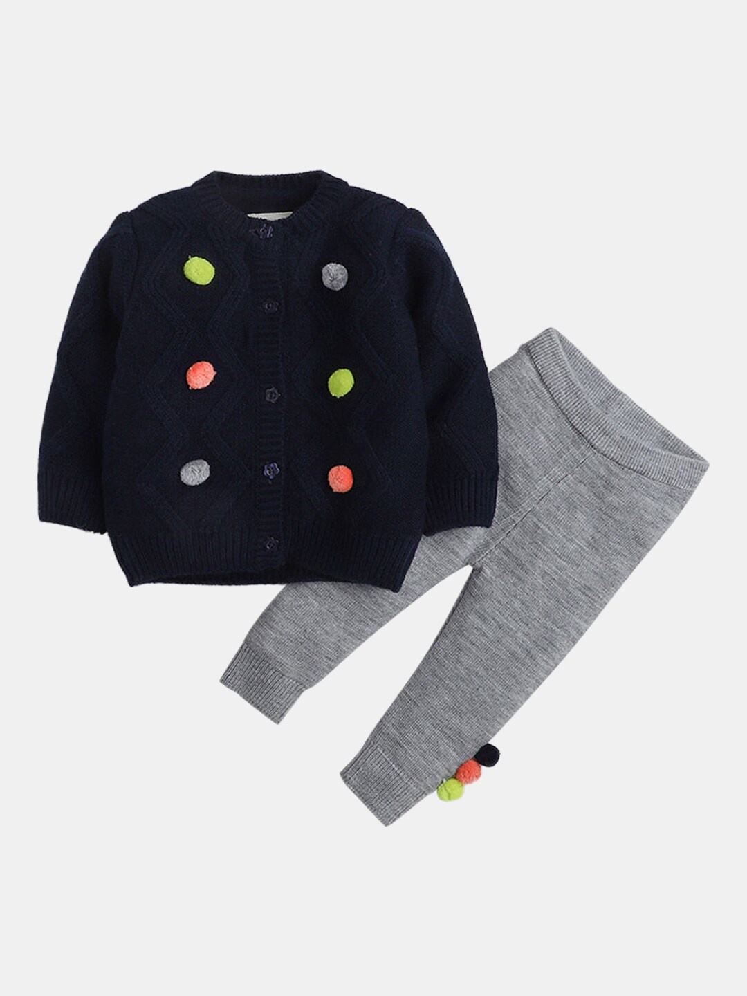 

Hopscotch Unisex Kids Navy Blue & Grey Acrylic Sweater and Jogger