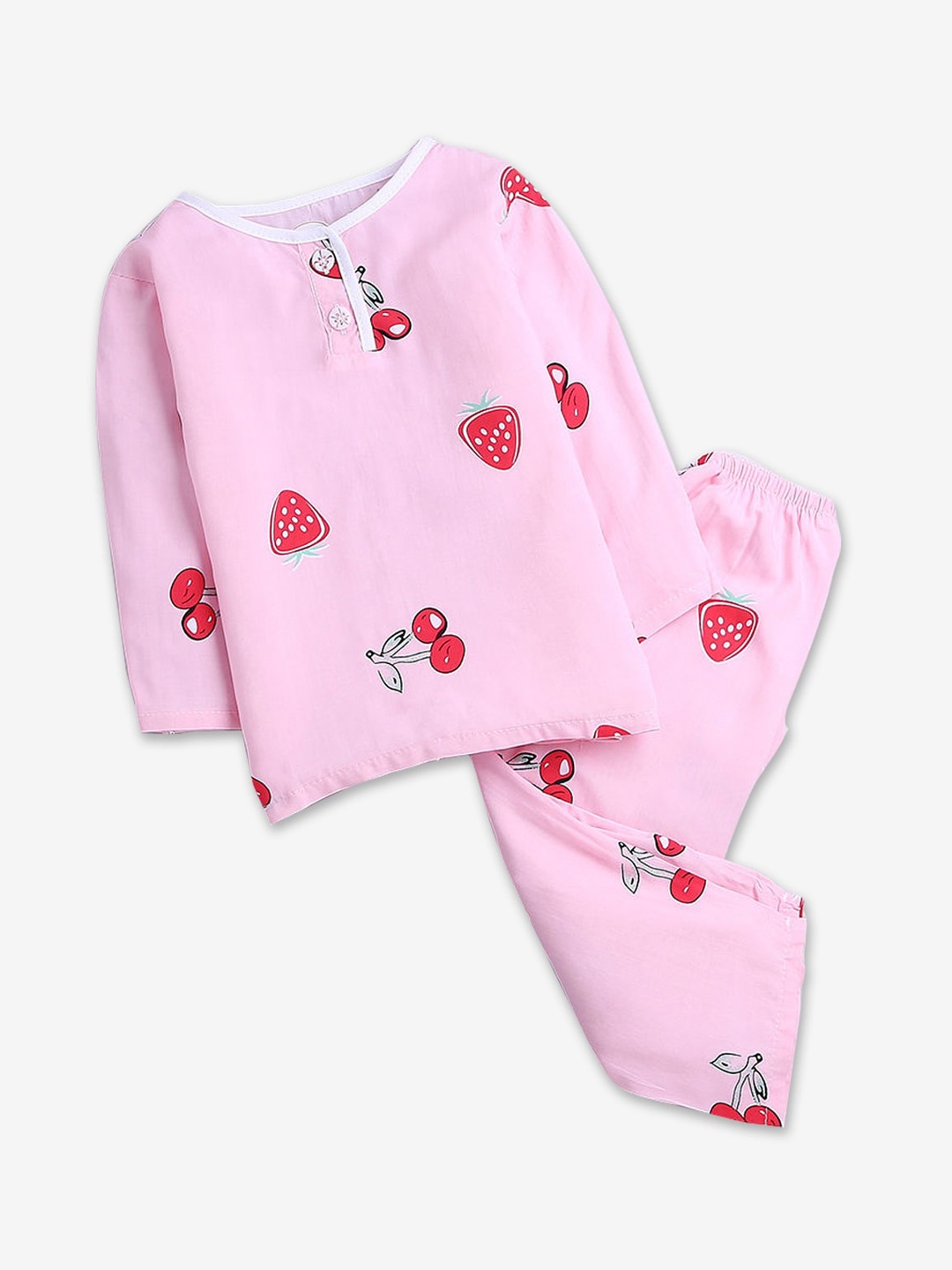 

Hopscotch Girls Pink & Red Printed Night suit