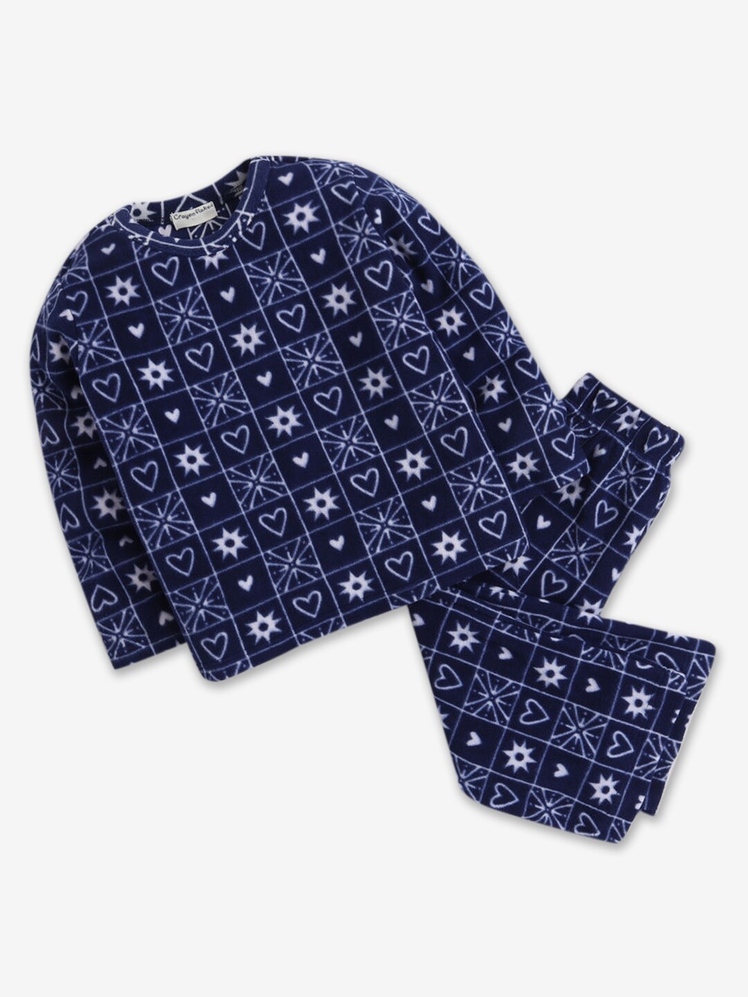 

Hopscotch Girls Navy Blue & White Printed Cotton Night suit