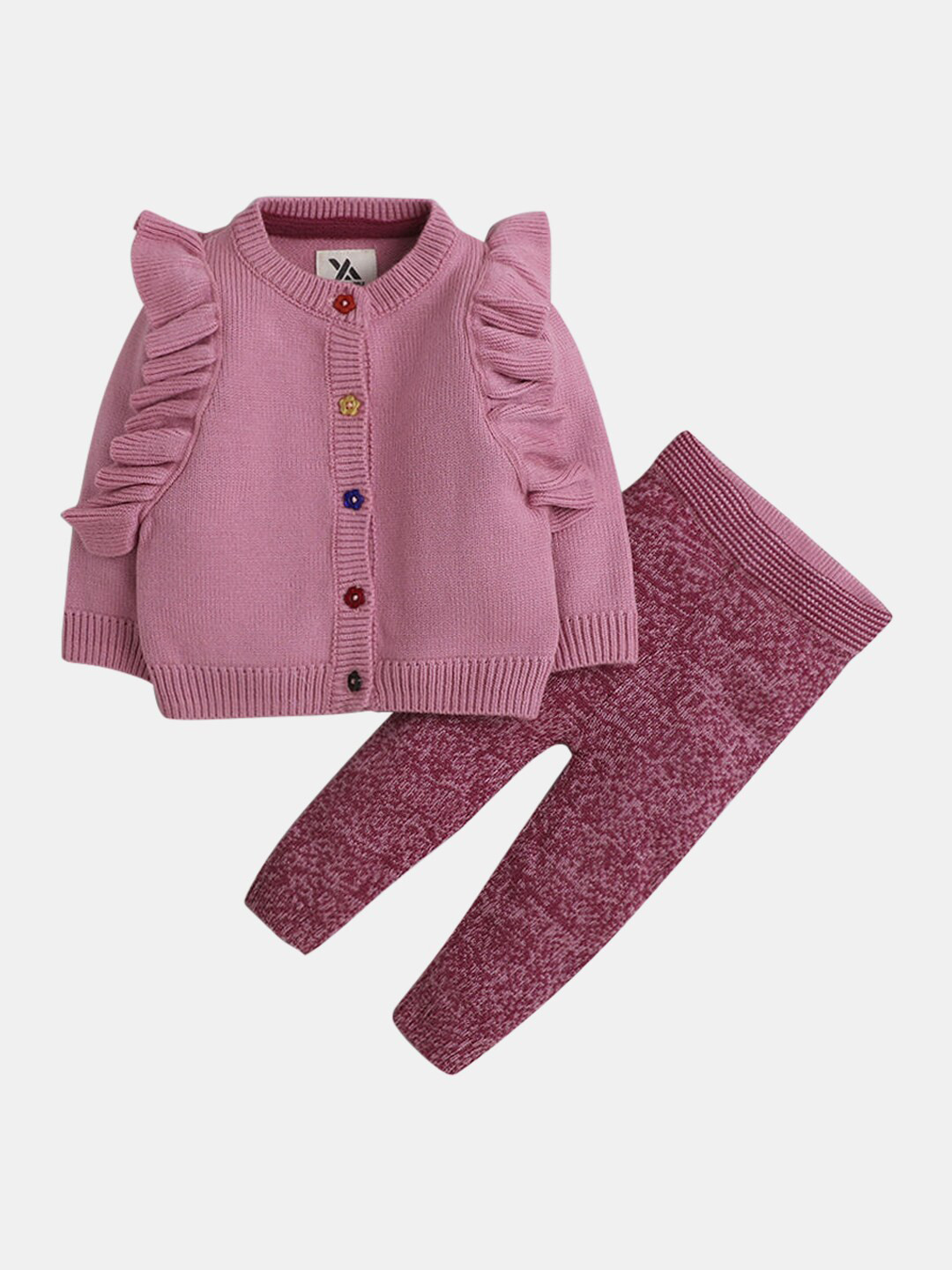 

Hopscotch Girls Pink Solid Top with Printed Trouser