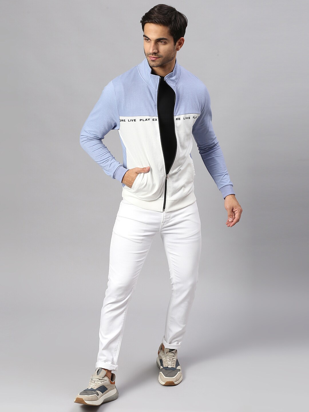 

High Star Men White High Neck Sweatshirt