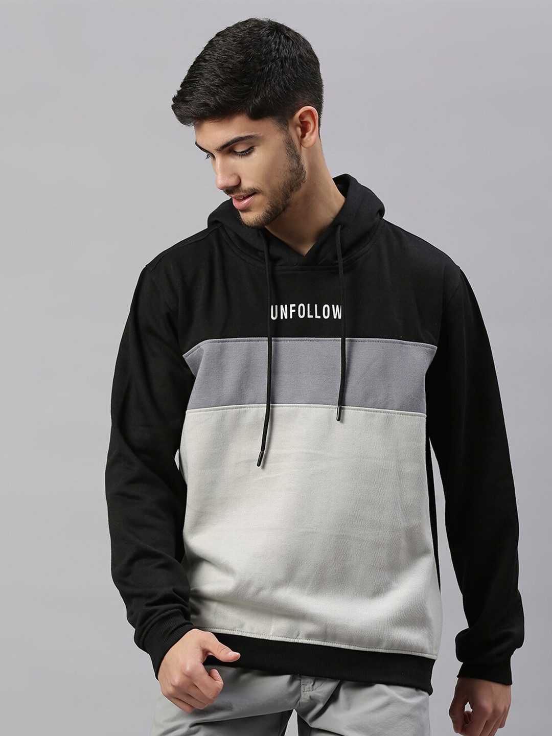 

High Star Men Black Colourblocked Hooded Sweatshirt