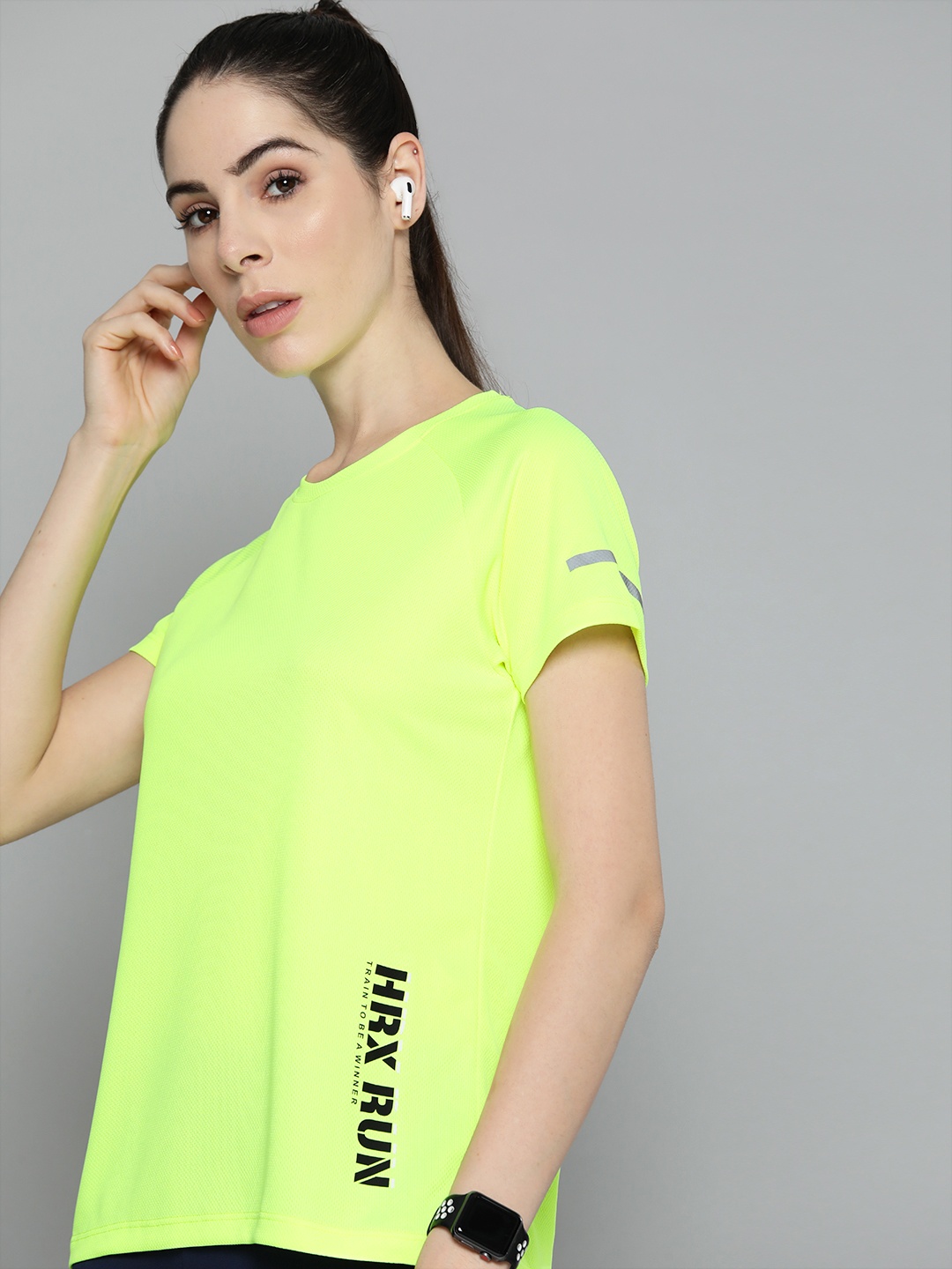 

HRX by Hrithik Roshan Women Typography T-shirt, Fluorescent green