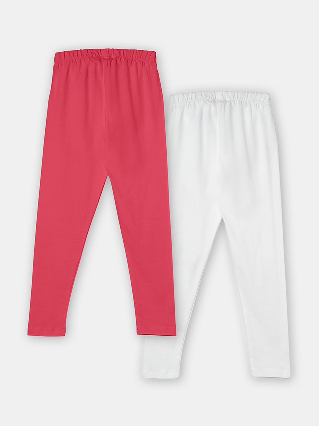 

R&B Girls Pack Of 2 Pink & White Solid Cotton Ankle-Length Leggings