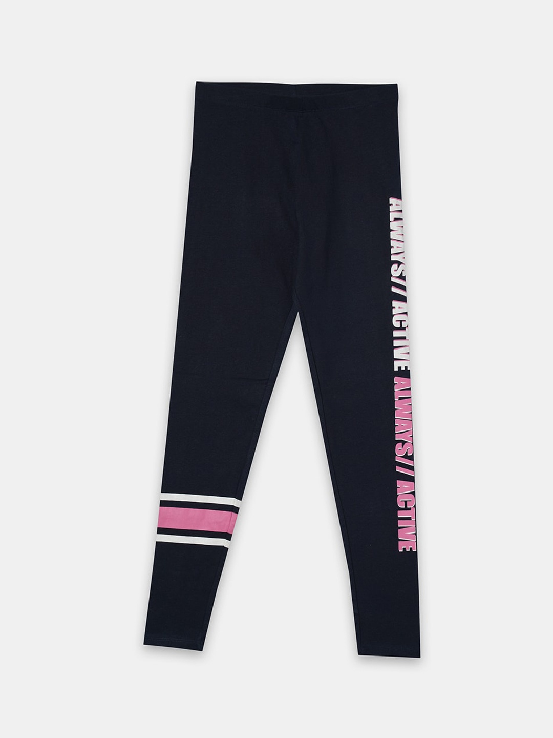 

R&B Girls Blue Printed Ankle-Length Cotton Leggings
