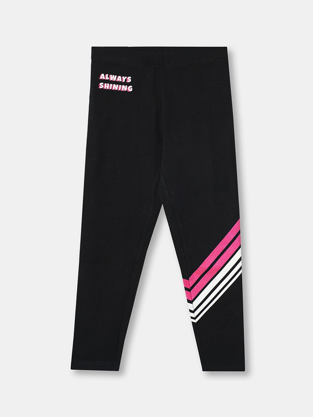 

R&B Girls Black Printed Cotton Ankle-Length Legging