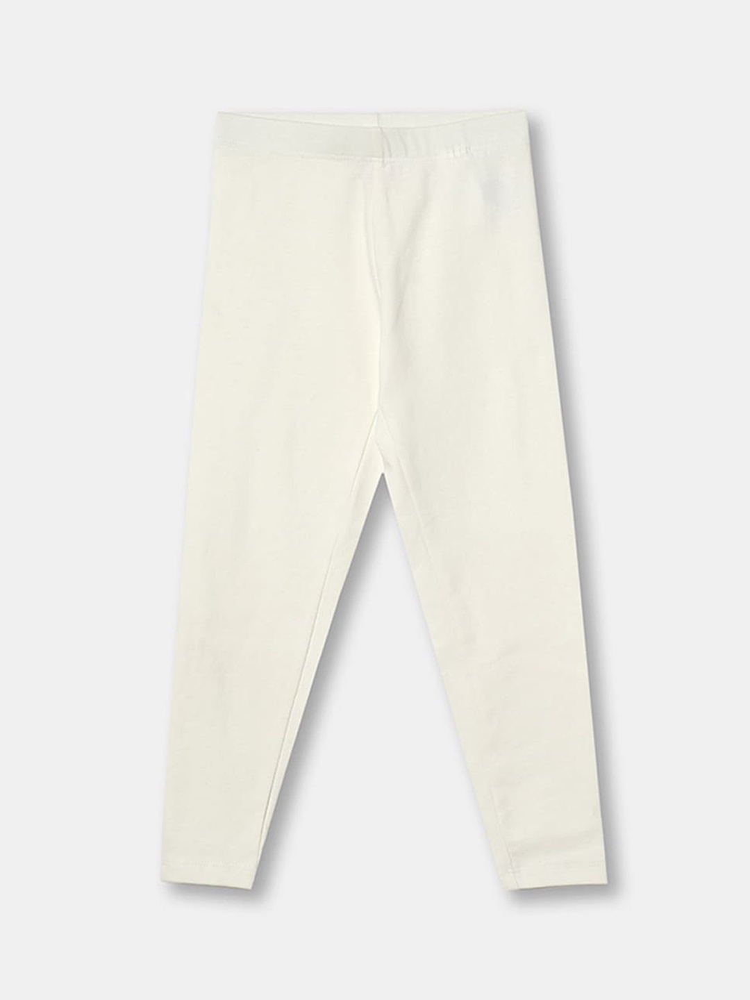 

R&B Girls White Solid Ankle-Length Cotton Leggings