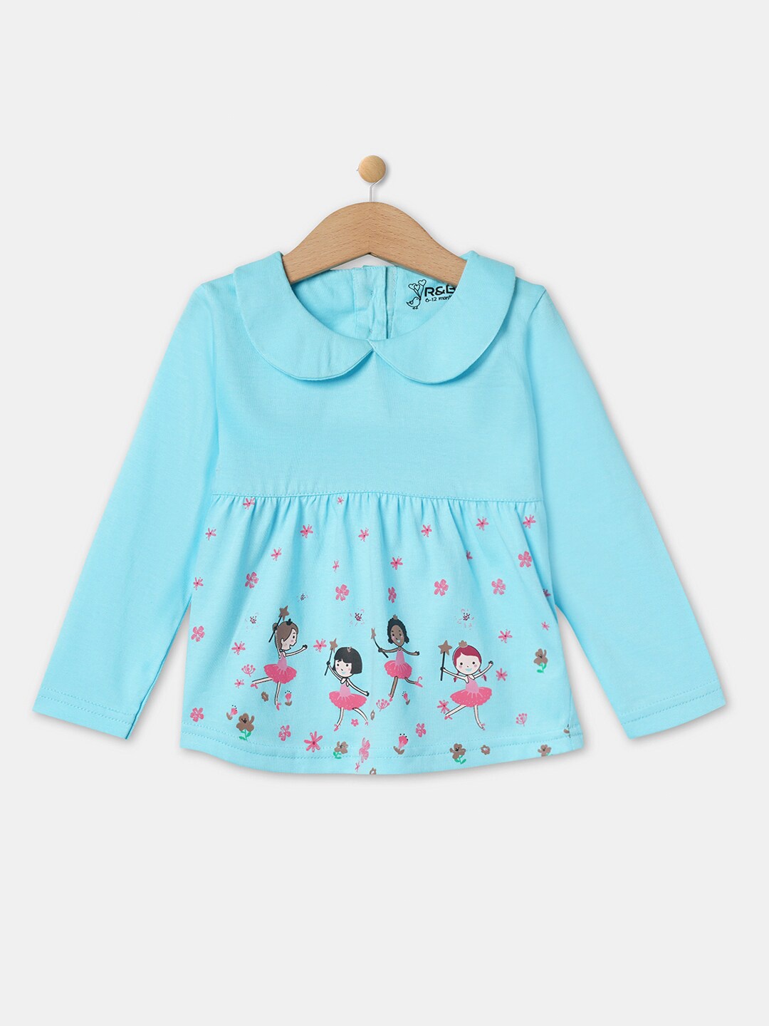 

R&B Blue Printed Peter Pan Collar Pure Cotton Top