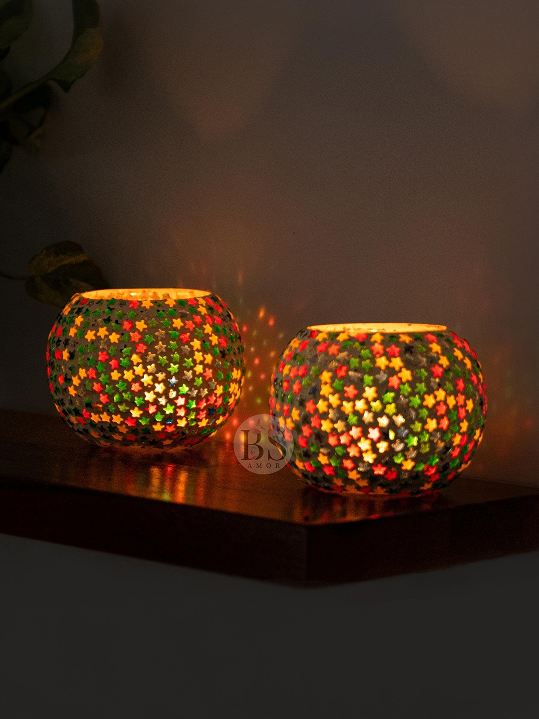 

BS AMOR Pack of 2 White & Yellow Textured Glass Tea Light Candle Holder