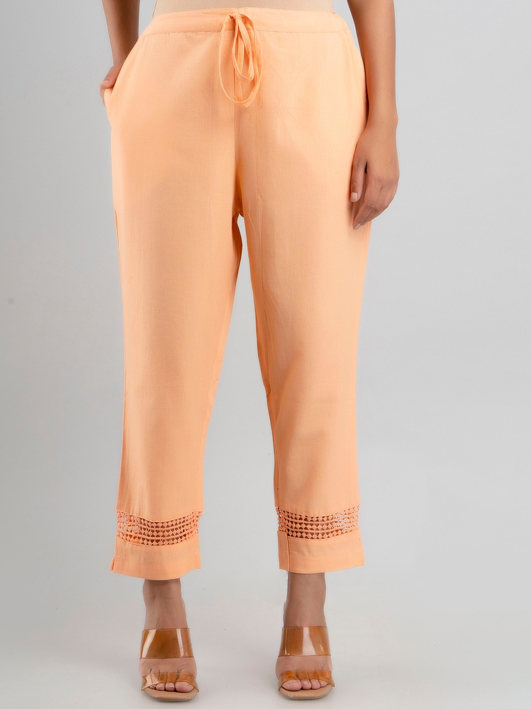 

Fusion Threads Women Peach-Coloured Pencil Trouser
