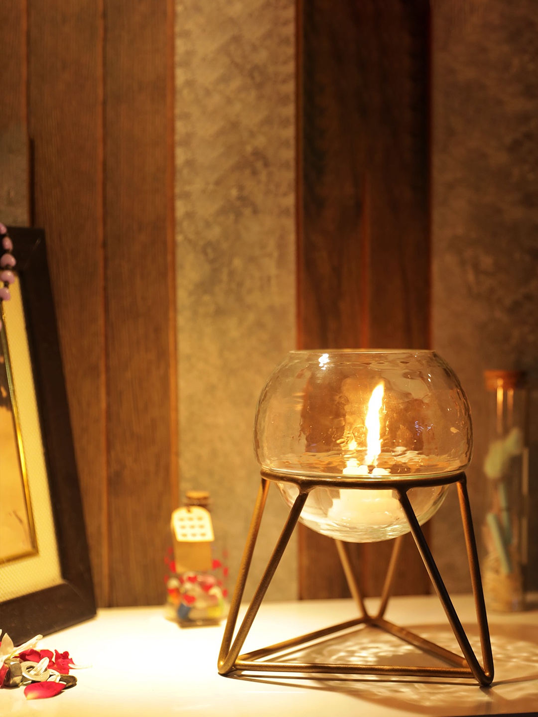 

AWAAS DECOR Golden & Transparent Solid Candle Holder, Gold