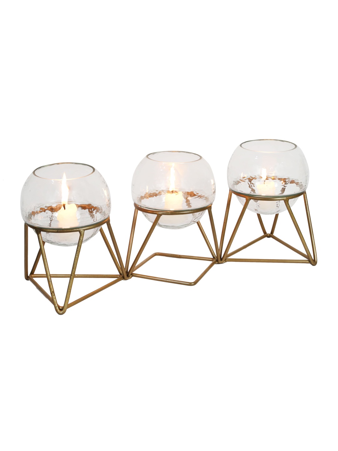 

AWAAS DECOR Set of 3 Golden & Transparent Solid Candle Holders, Gold