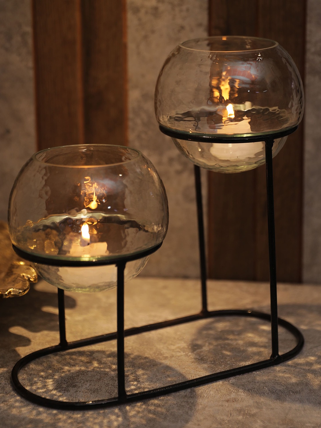 

AWAAS DECOR Set of 2 Black & Transparent Solid Candle Holder