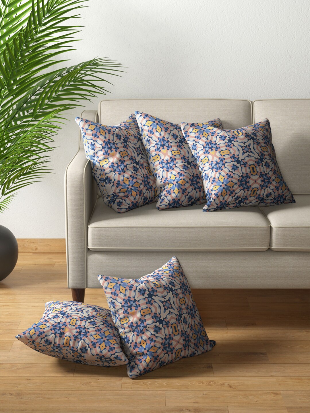 

PETAL HOME Set of 5 Blue & White Abstract Cotton Alhambra Square Cushion Covers
