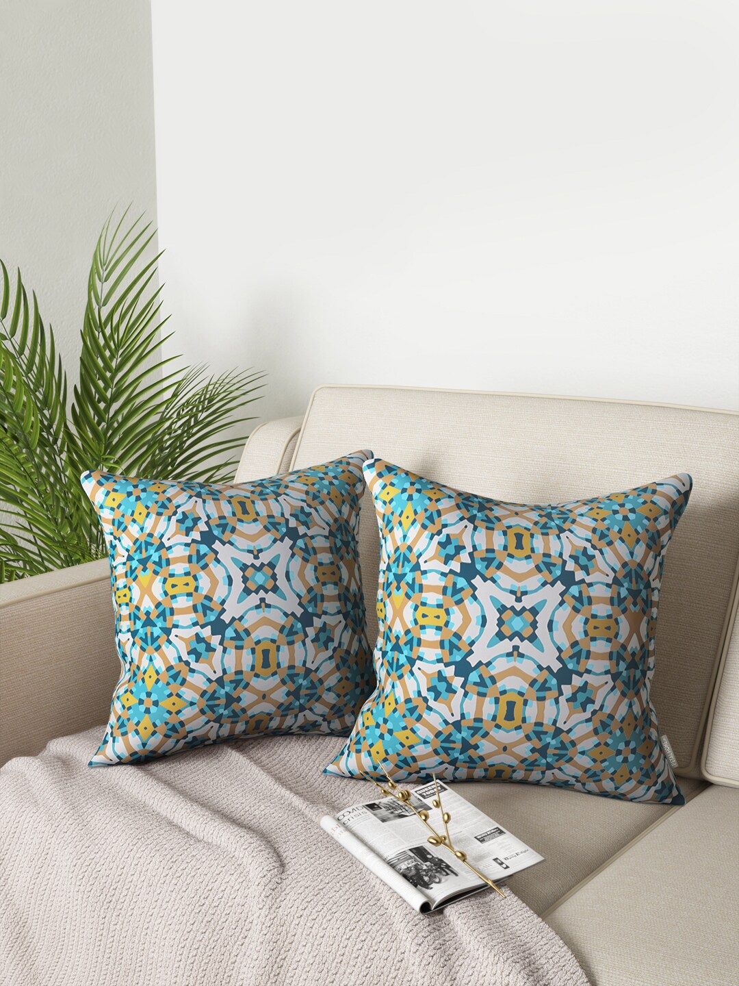 

PETAL HOME Set of 2 Abstract Square Cushion Covers, Teal