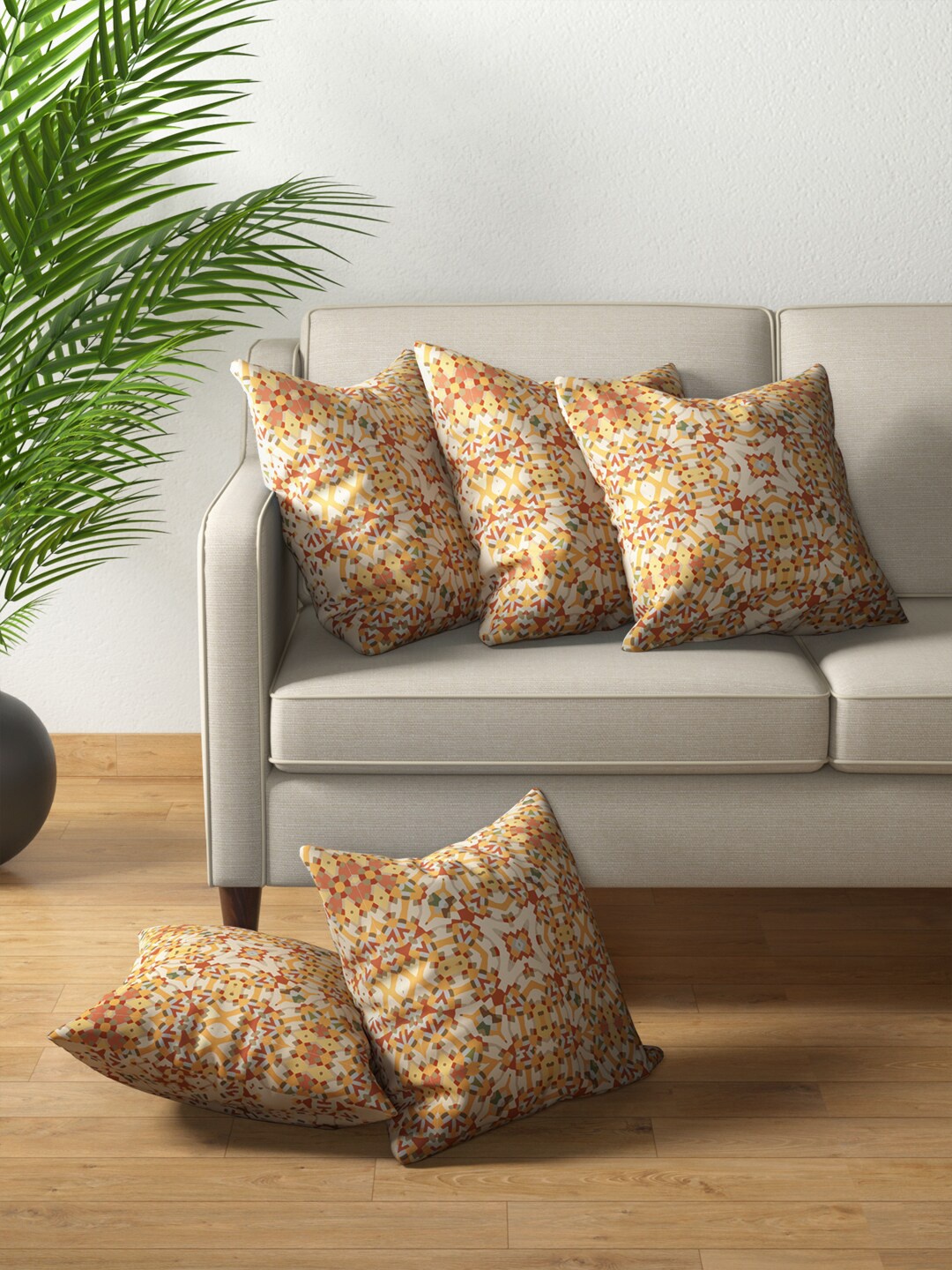 

PETAL HOME Yellow & Cream-Coloured Set of 5 Abstract Square Cushion Covers
