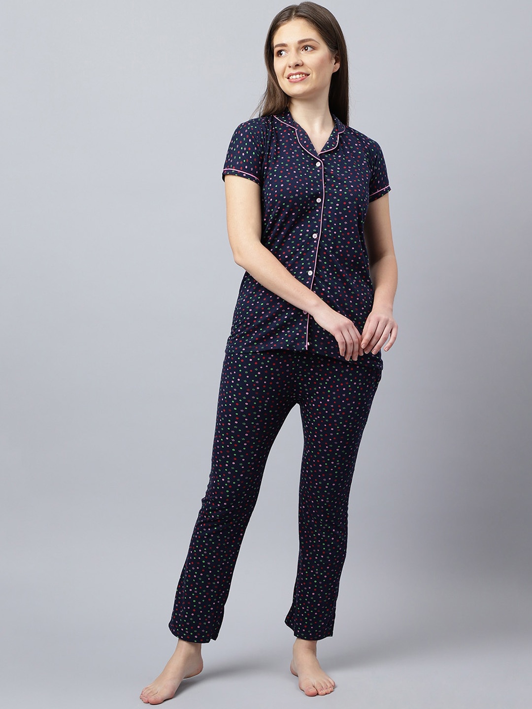 

Bailey sells Women Navy Blue And Red Printed Pure Cotton Night suit