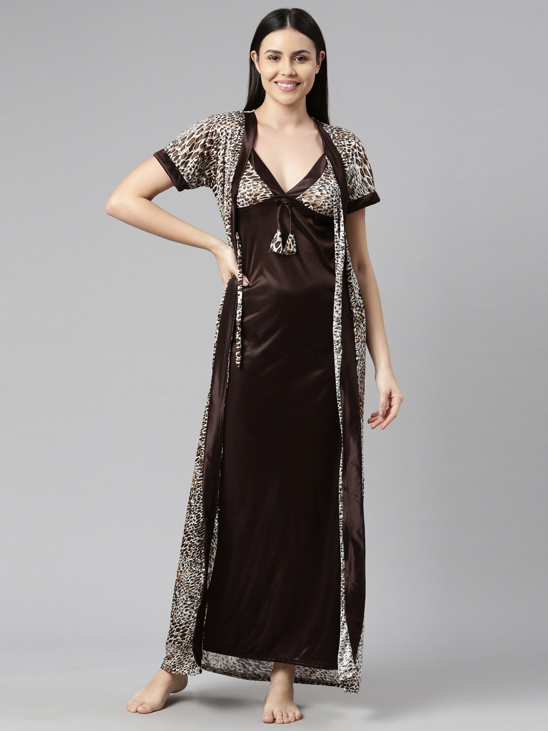 

Bailey sells Women Brown Printed Sleeveless Maxi Nightdress