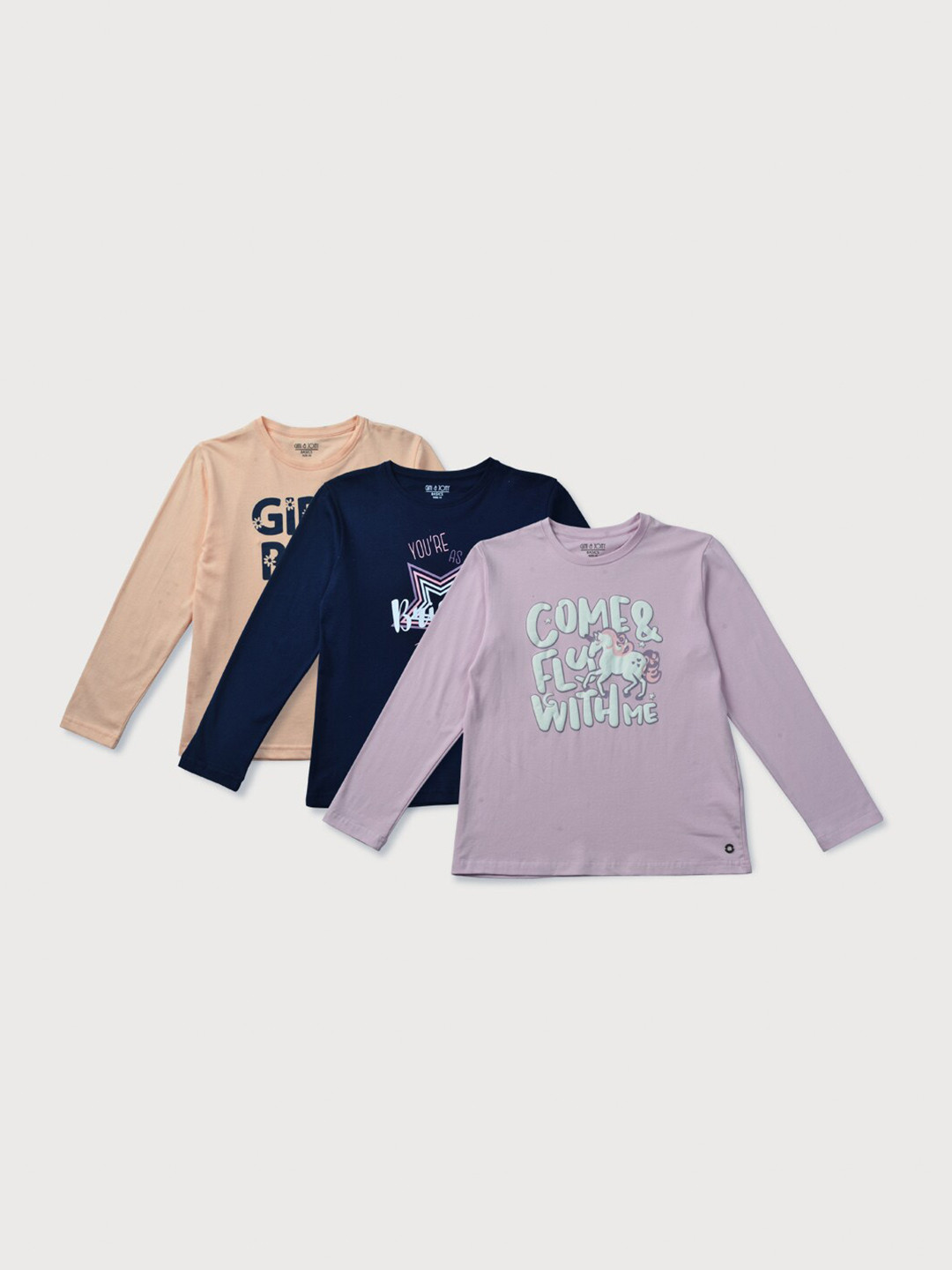 

Gini and Jony Pack Of 3 Typography Print Round Neck Long Sleeves Top, Pink