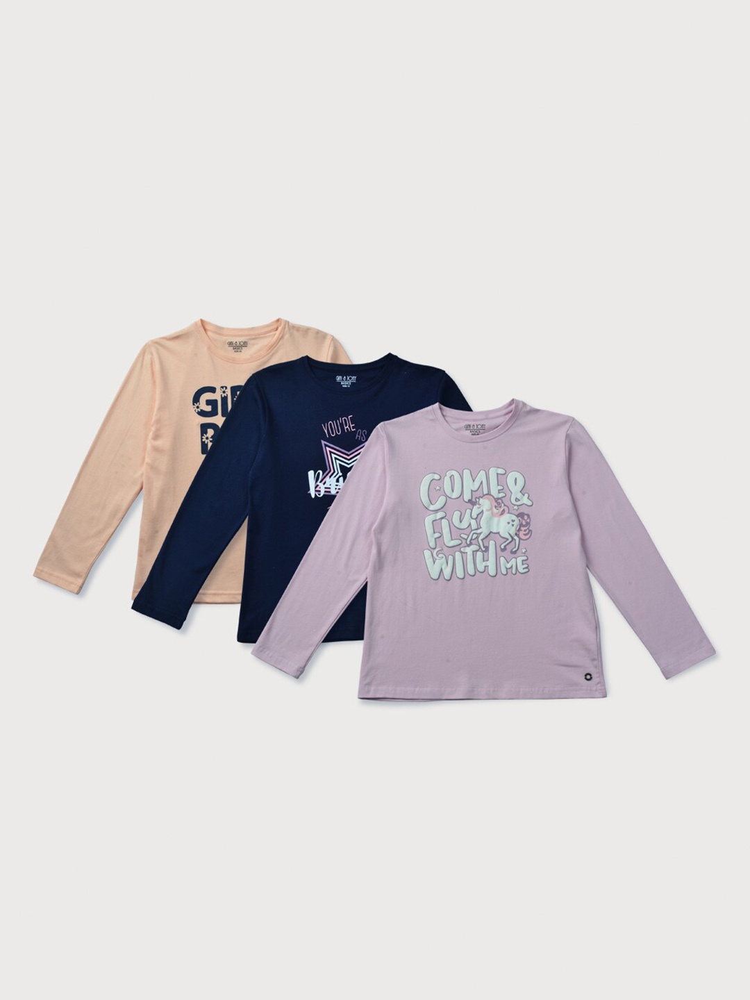 

Gini and Jony Pack Of 3 Purple & Navy Blue Printed Top