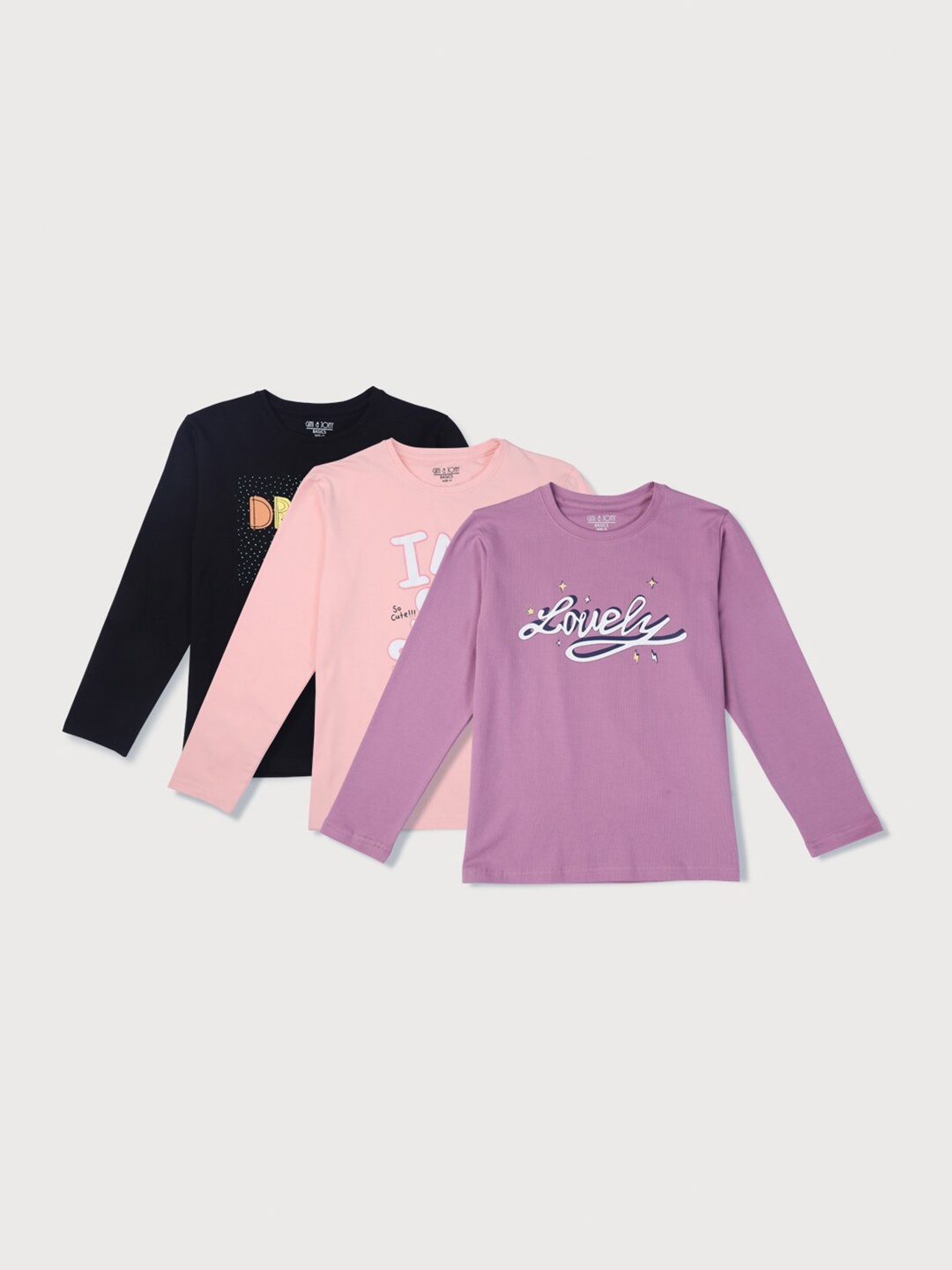 

Gini and Jony Girls Pack Of 3 Pink Typography Printed T-shirt