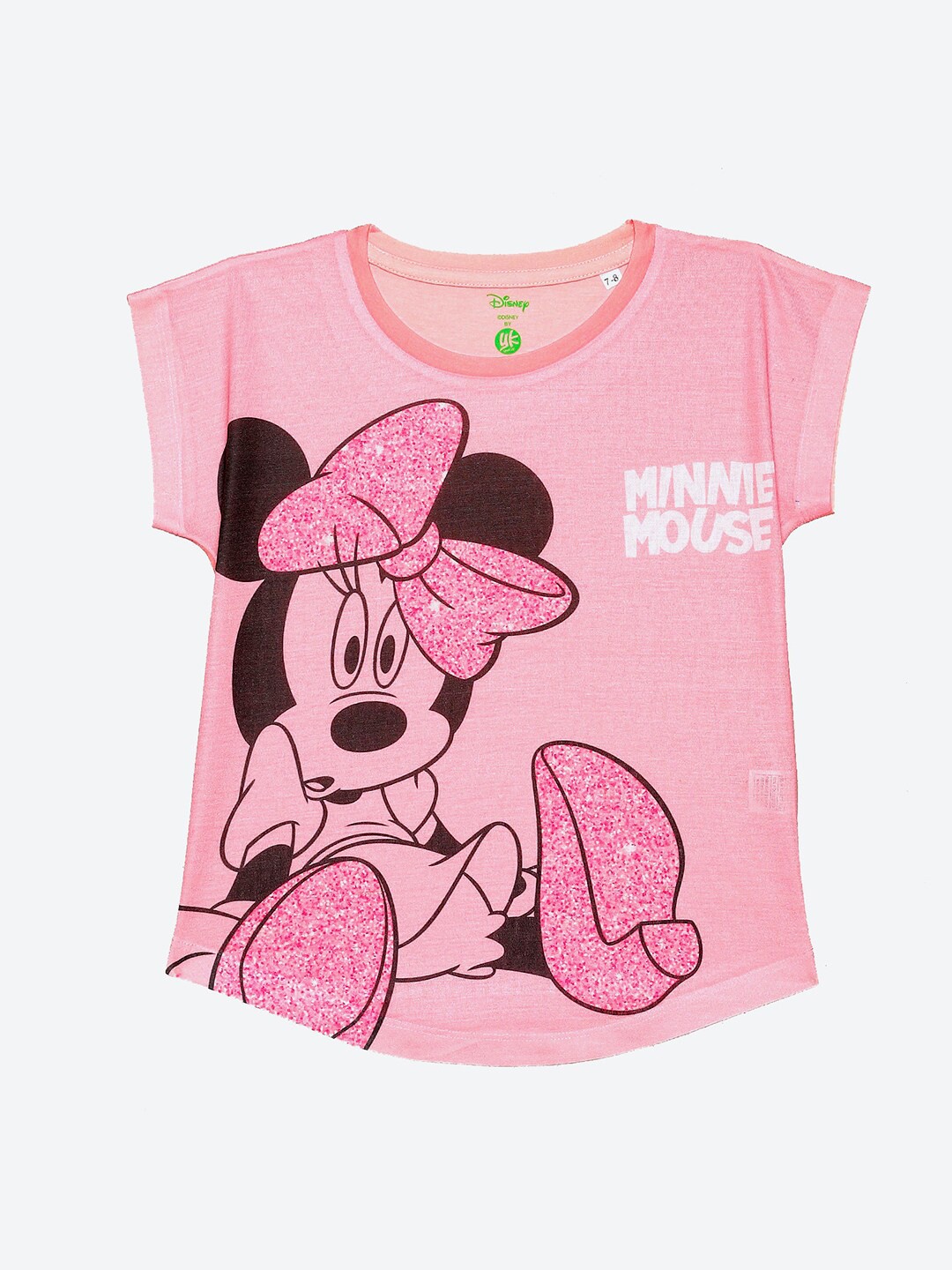 

YK Disney Girls Pink Minnie Mouse Printed Extended Sleeves Cotton T-shirt