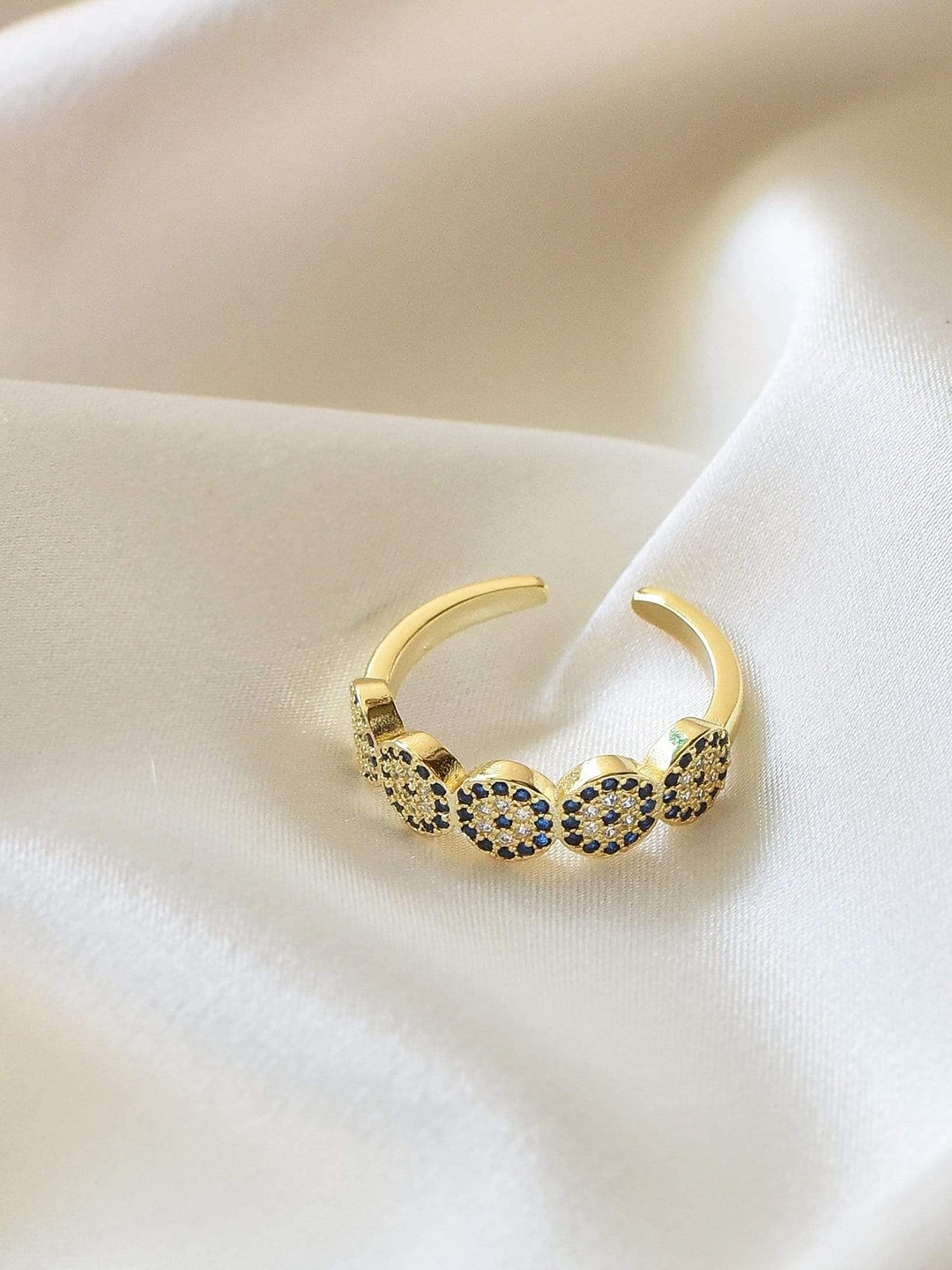 

Klissaa Women Evil Eye Stone Studded Brass Adjustable Finger Ring, Gold