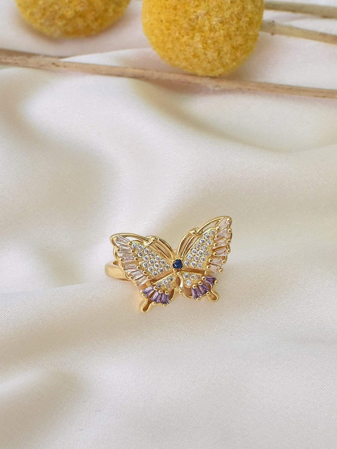 

Klissaa Women Gold Plated Butterfly Crystal Adjustable Ring
