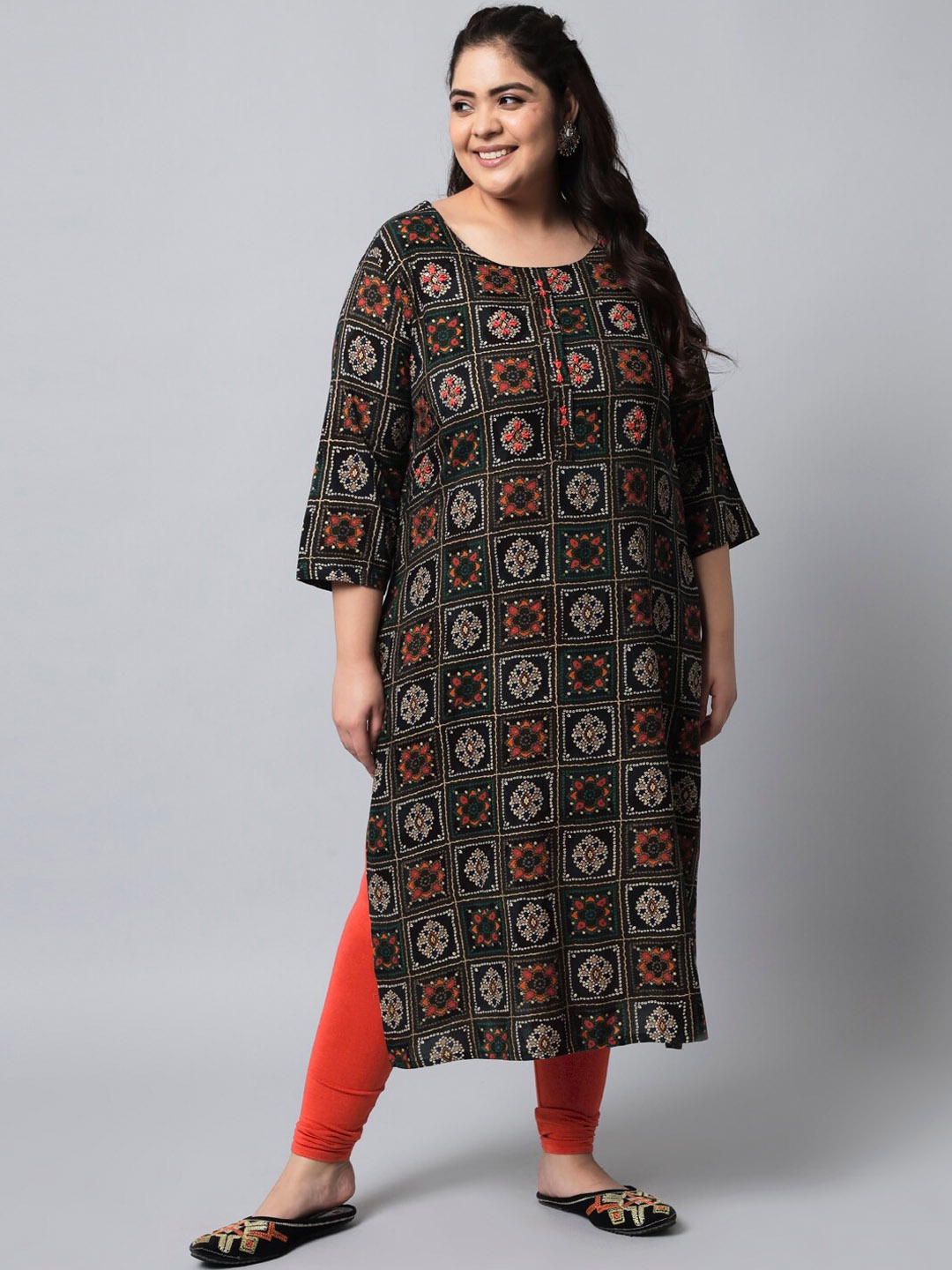 

KALINI Women Plus size Multicoloured Printed Flared Sleeves Thread Work Kurta, Multi