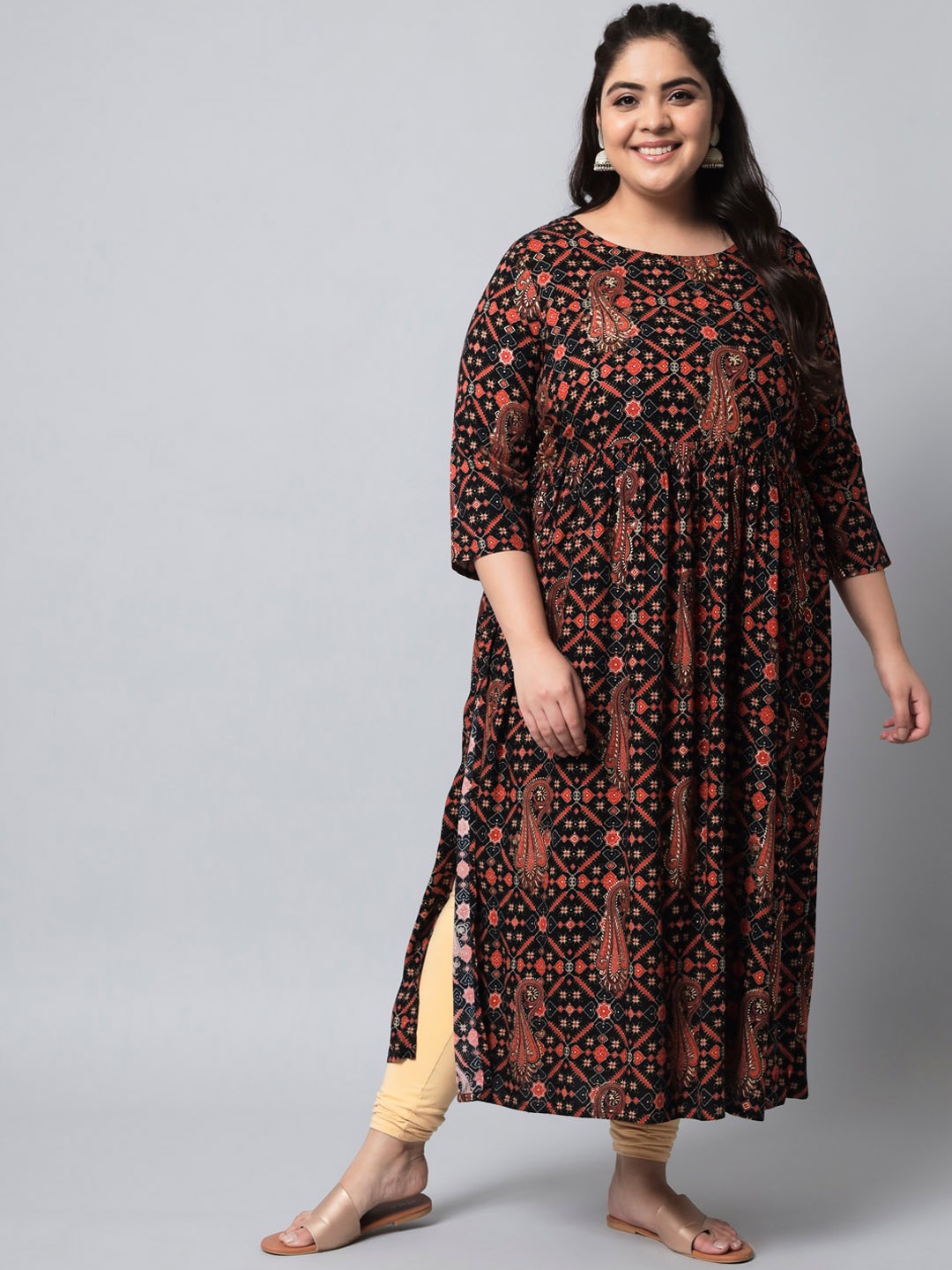 

KALINI Women Plus Size Black & Red Ethnic Motifs Printed Kurta
