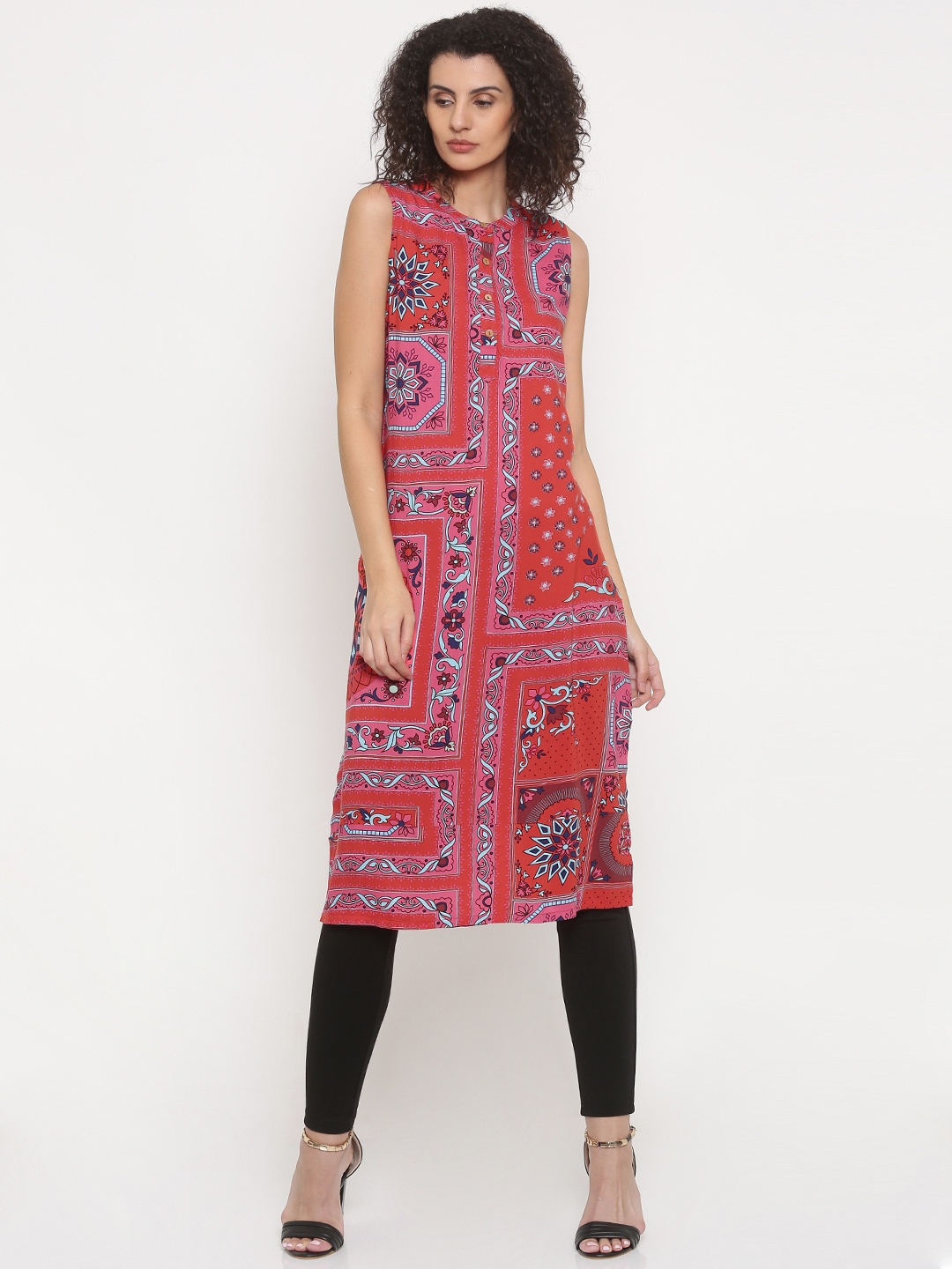 

Global Desi Women Red Printed Straight Kurta