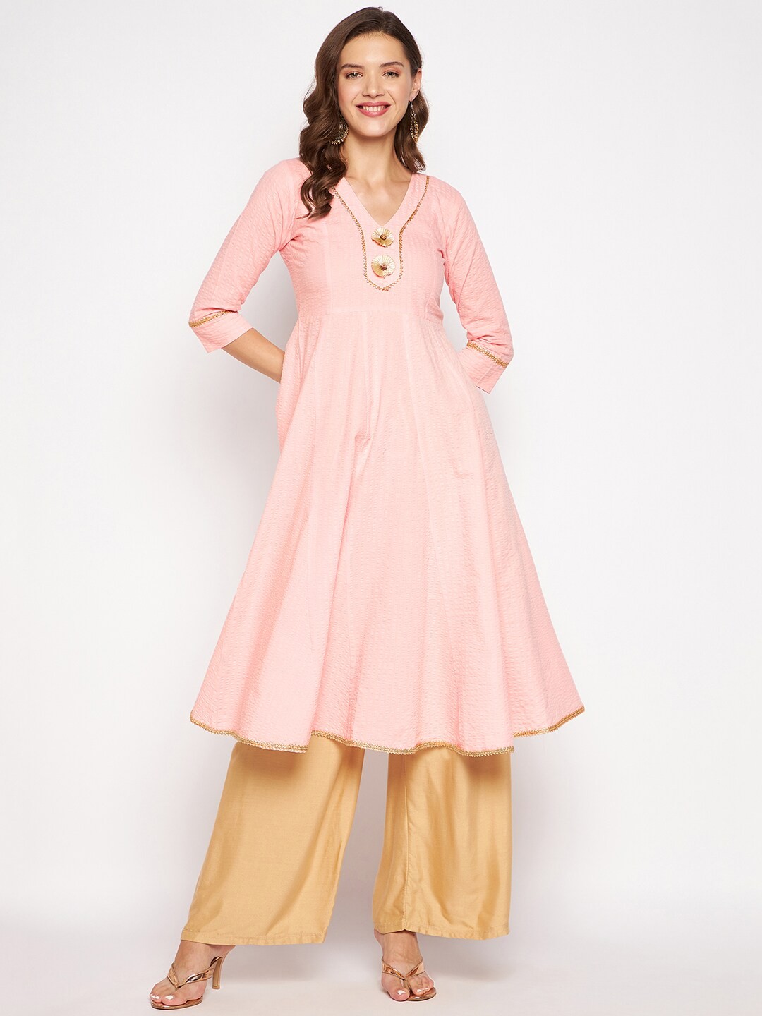 

One of a Kind Women Pink Thread Work Anarkali Kurta