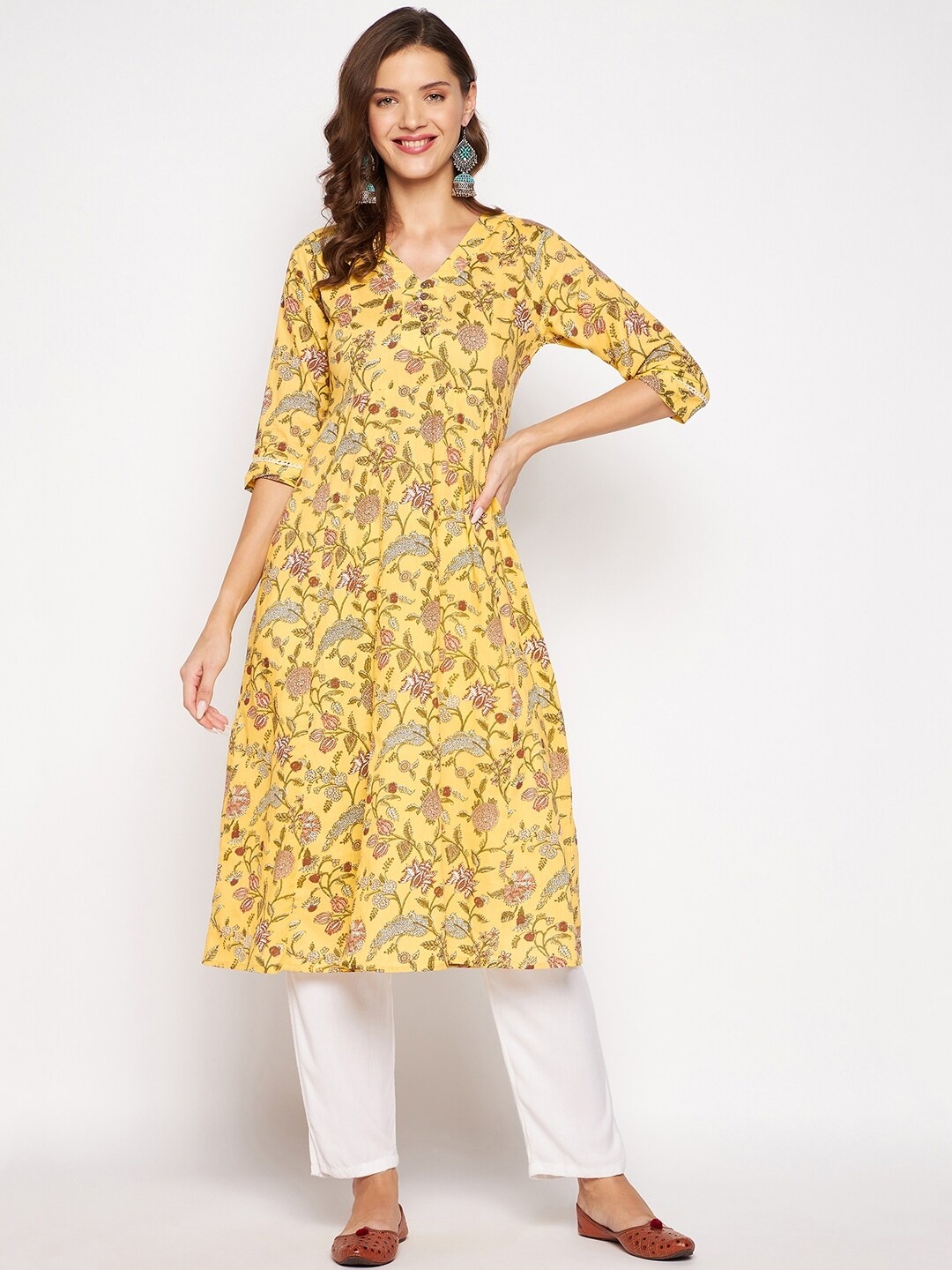 

One of a Kind Women Yellow Floral Printed Kurta