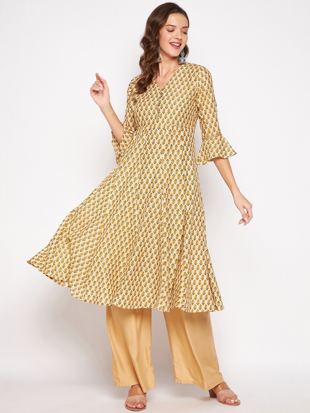 

One of a Kind Women Floral Printed Anarkali Kurta, Yellow