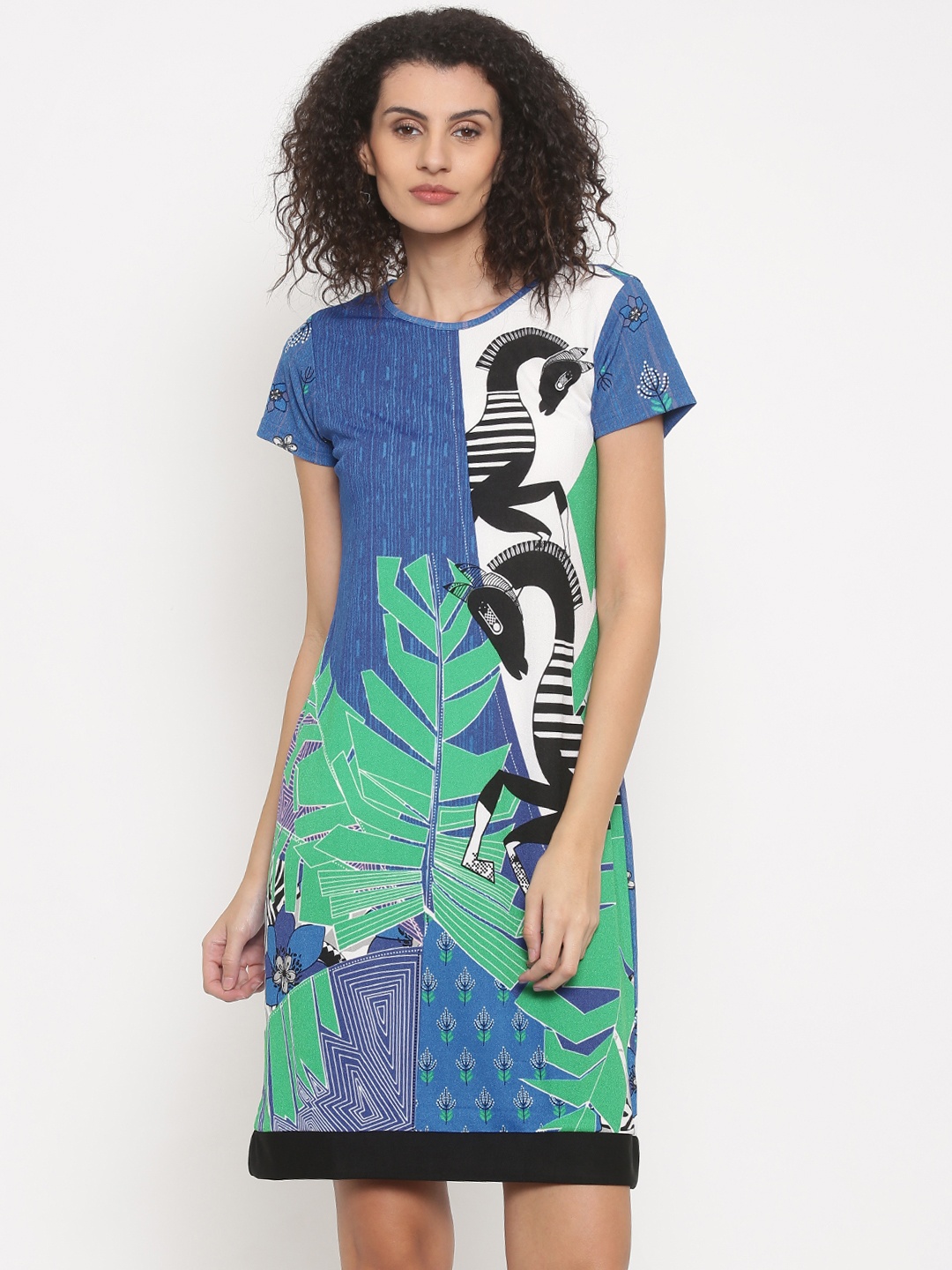 

Global Desi Women Blue Printed A-Line Dress