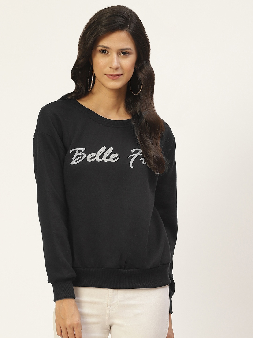 

Belle Fille Women Black Printed Sweatshirt