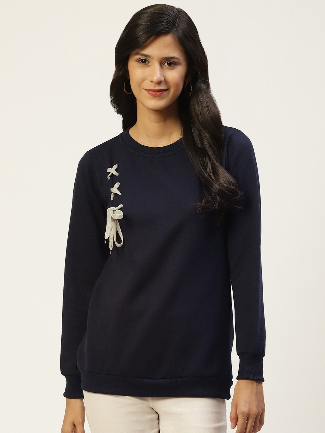 

Belle Fille Women Navy Blue Solid Sweatshirt