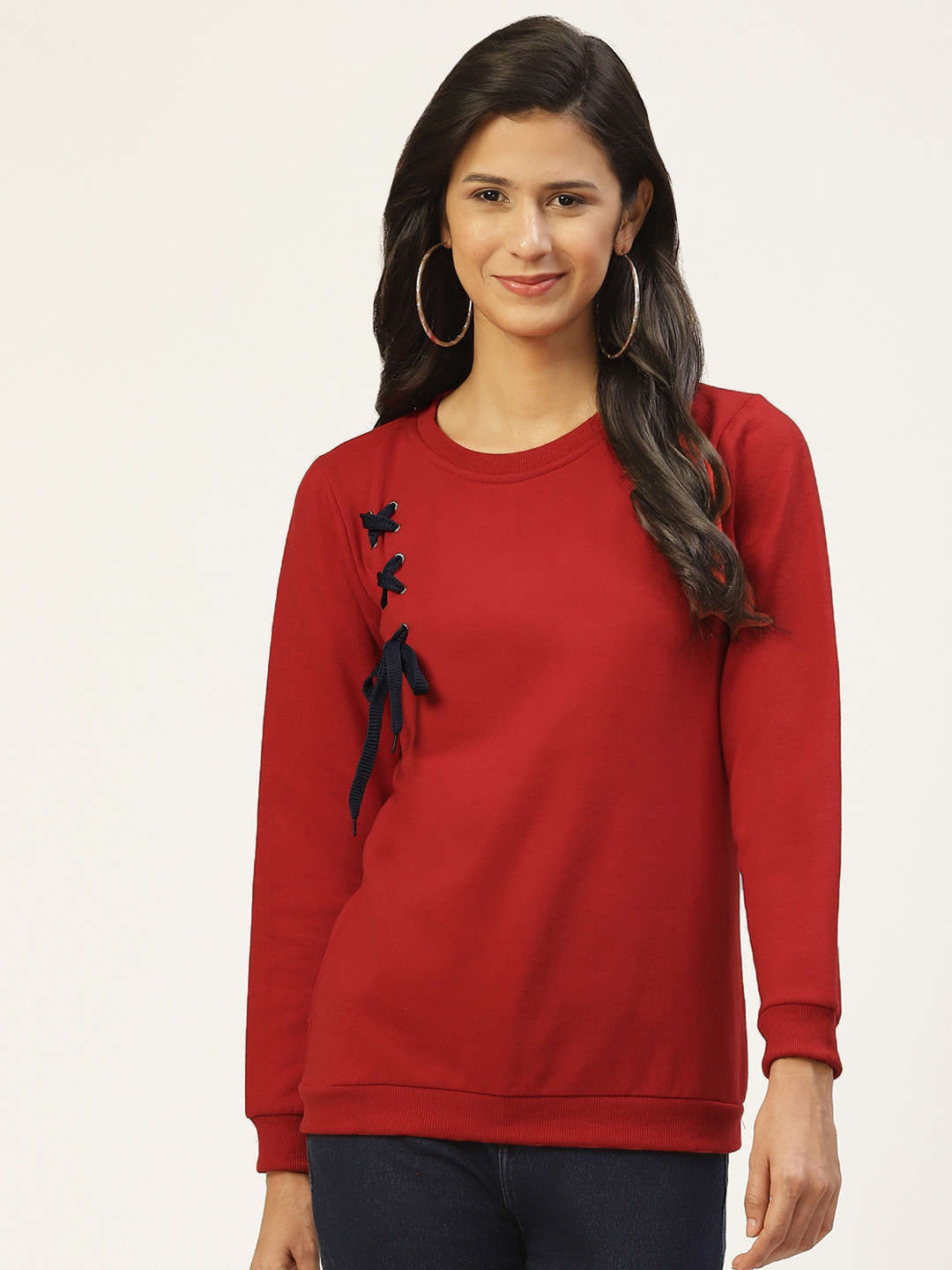 

Belle Fille Women Red Solid Sweatshirt