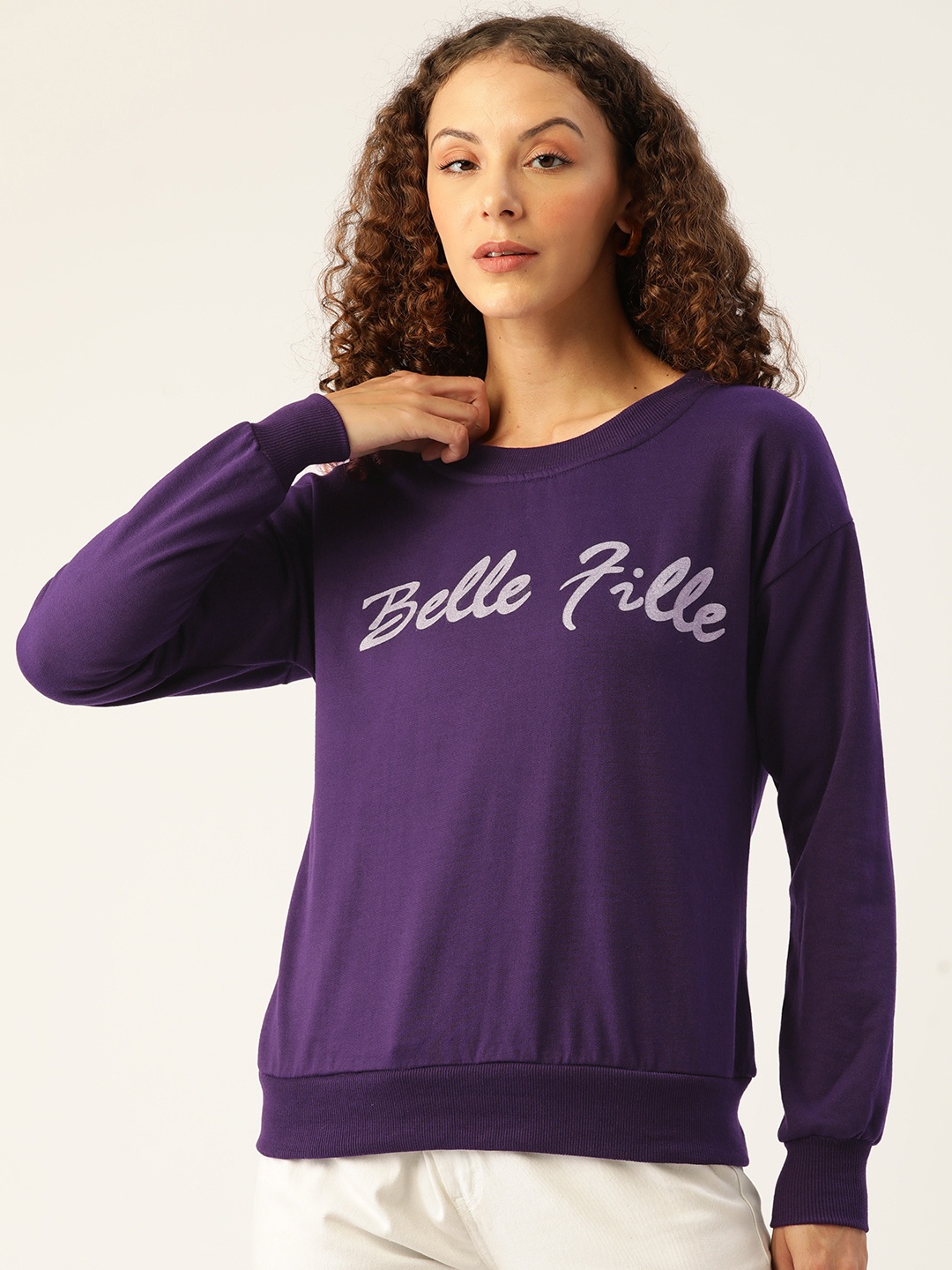 

Belle Fille Women Printed Sweatshirt, Purple